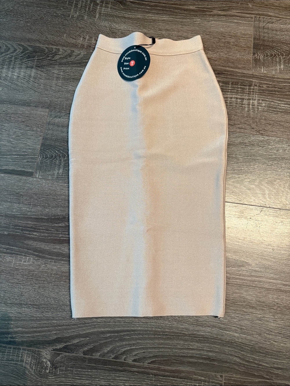 High-Waist Beige Midi Pencil Skirt